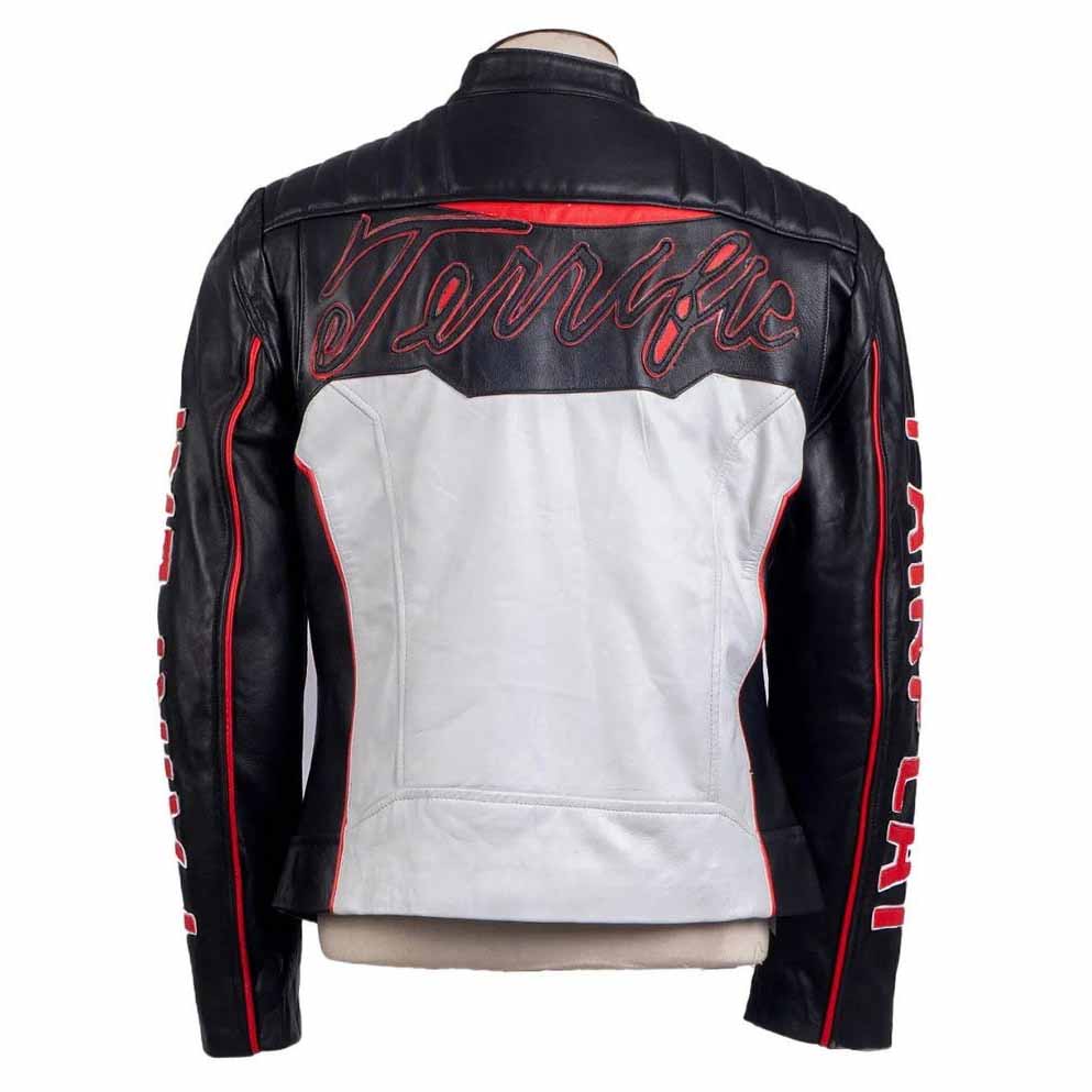 Men Black Genuine Leather Jacket with Mr Terrific Fair Play Tailored Style