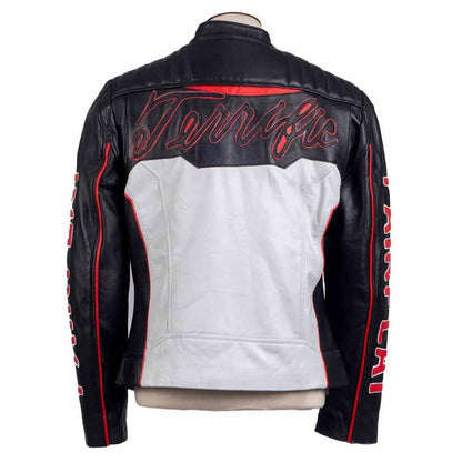 Men Black Genuine Leather Jacket with Mr Terrific Fair Play Tailored Style