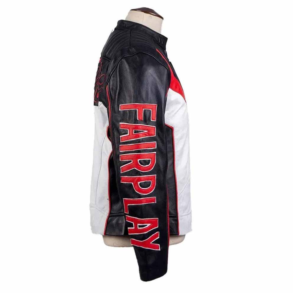 Men Black Genuine Leather Jacket with Mr Terrific Fair Play Tailored Style