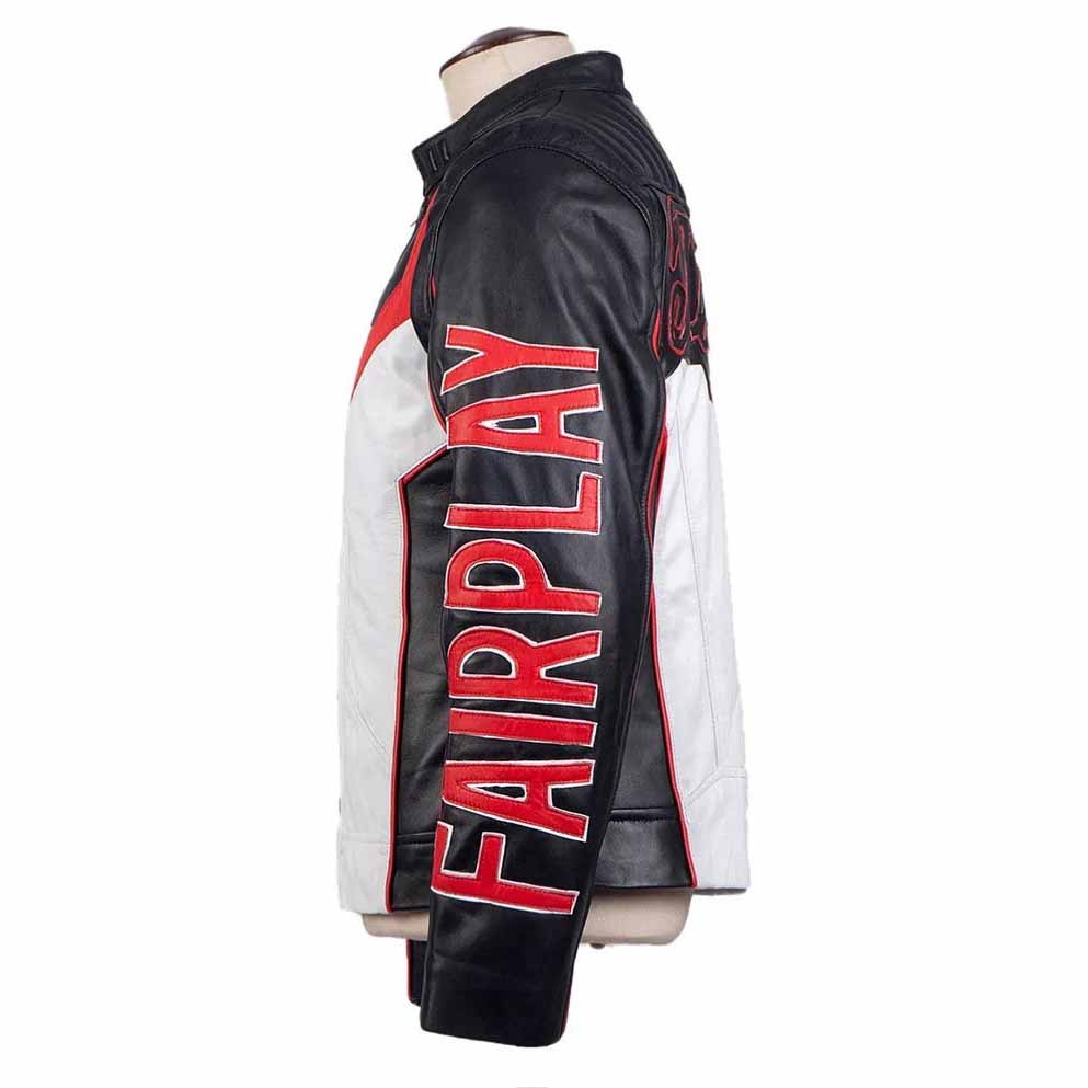 Men Black Genuine Leather Jacket with Mr Terrific Fair Play Tailored Style