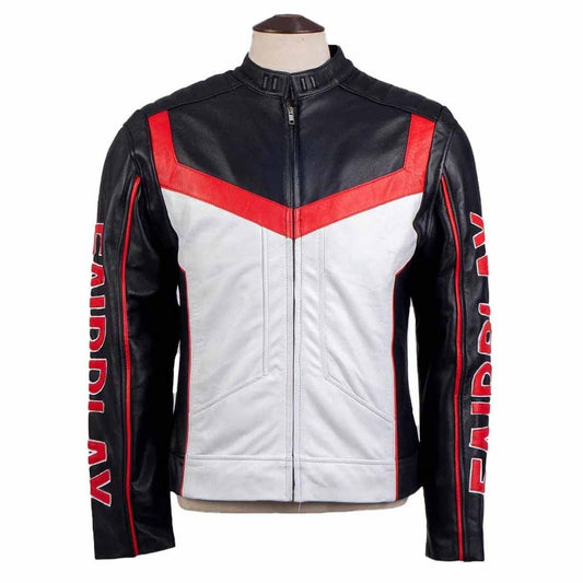 Men Black Genuine Leather Jacket with Mr Terrific Fair Play Tailored Style - 3amoto shop
