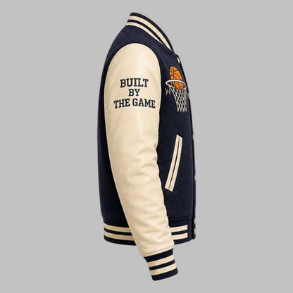 navy cream basketball varsity bomber jacket