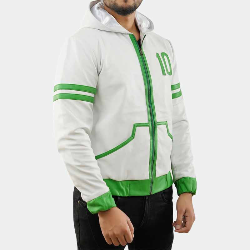 Men's handcrafted sheepskin leather hoodie jacket with zipper closure