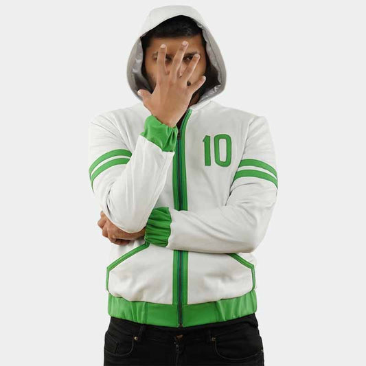 Men's Omni inspired green and white genuine leather hoodie jacket - 3amoto shop