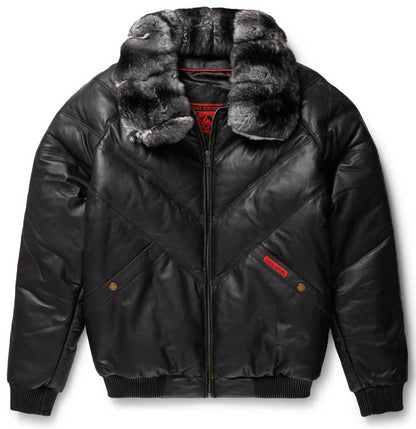 Original Goose black leather V-bomber jacket by 3AMOTO