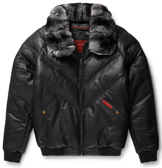 Original Goose black leather V-bomber jacket by 3AMOTO - 3amoto shop
