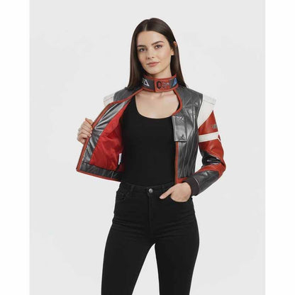 Women Grey Real Leather Jacket with Cyberpunk 2077 Panam Palmer Inspired Style