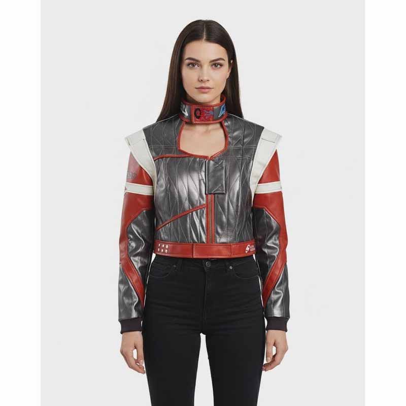 Women Grey Real Leather Jacket with Cyberpunk 2077 Panam Palmer Inspired Style
