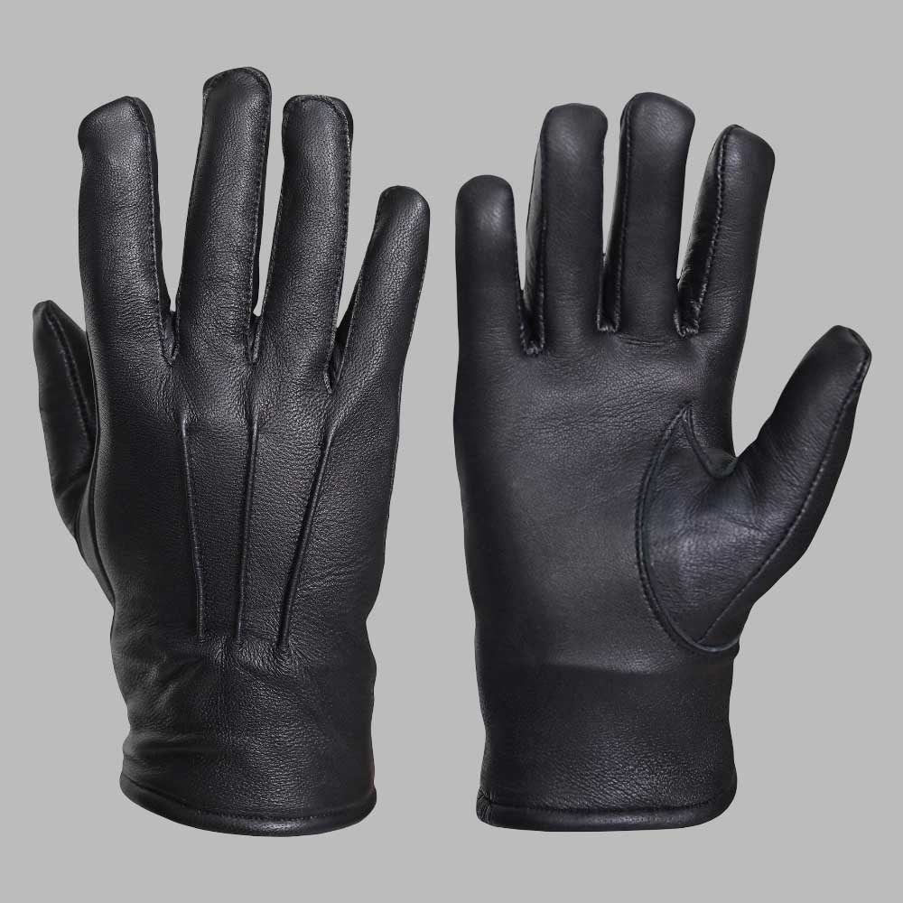 Genuine black winter leather glove designed for riding and outdoor wear