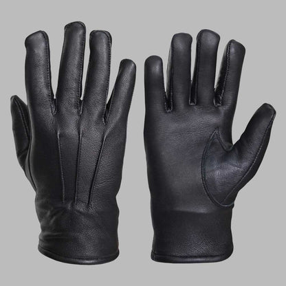 Genuine black winter leather glove designed for riding and outdoor wear