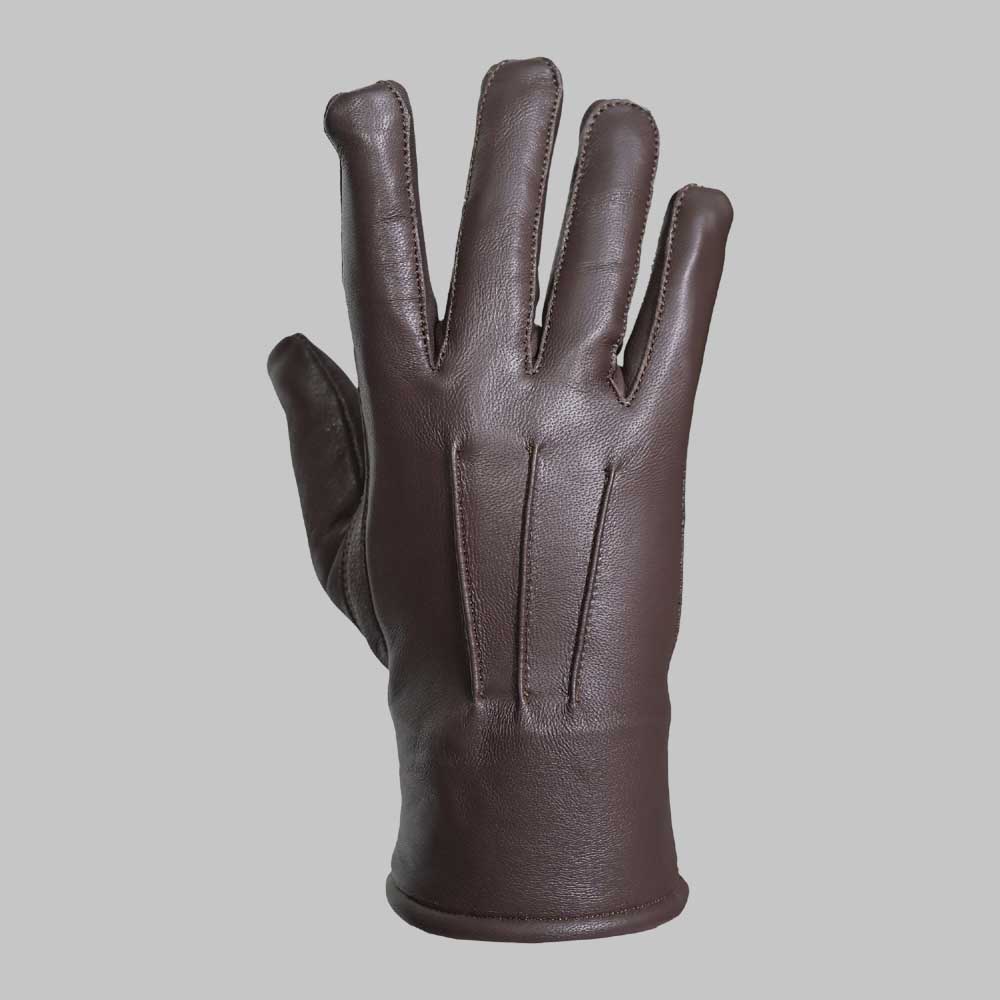 Pair of premium dark brown leather winter glove for cold weather