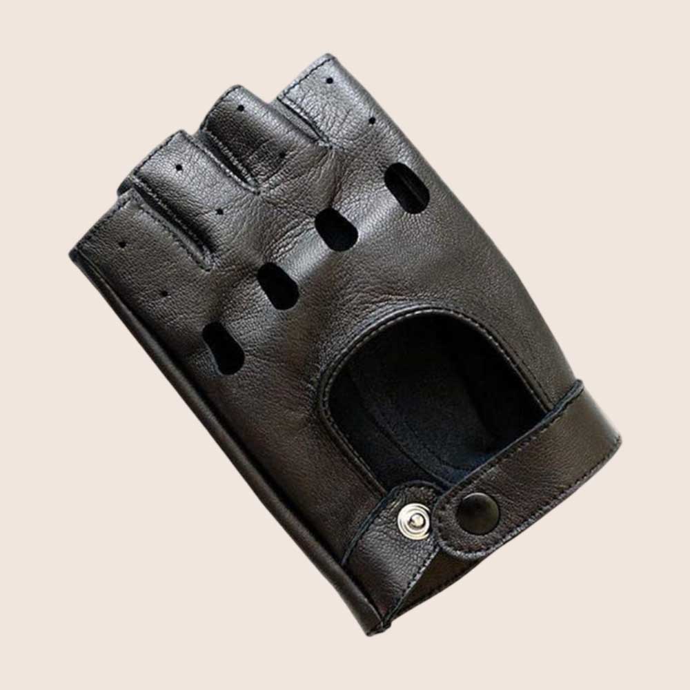 Handmade Black Leather Fingerless Driving Gloves for Men and Women