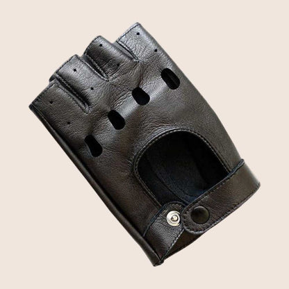 Handmade Black Leather Fingerless Driving Gloves for Men and Women
