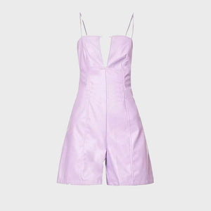 Minimal Purple Leather Playsuit for Women