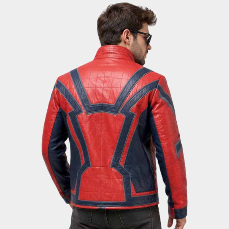 Men and Women Red and Blue Vegan Leather Spider Cosplay Jacket with Textured Design