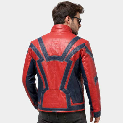 Men and Women Red and Blue Vegan Leather Spider Cosplay Jacket with Textured Design