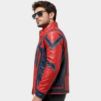 Men and Women Red and Blue Vegan Leather Spider Cosplay Jacket with Textured Design
