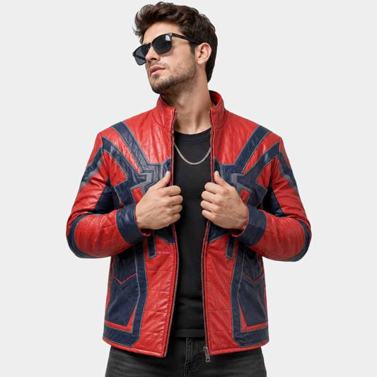 Men and Women Red and Blue Vegan Leather Spider Cosplay Jacket with Textured Design - 3amoto shop