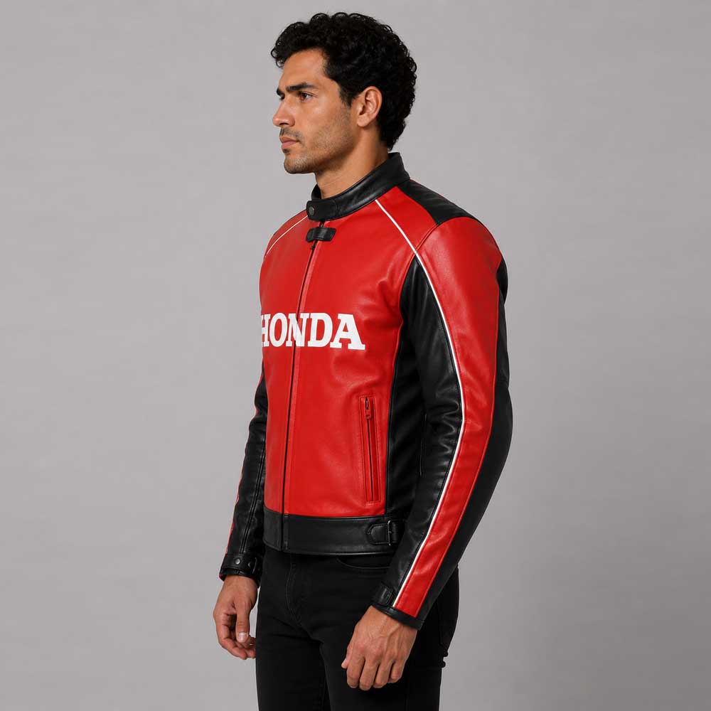 Red Honda Racing Motorbike Leather Jacket