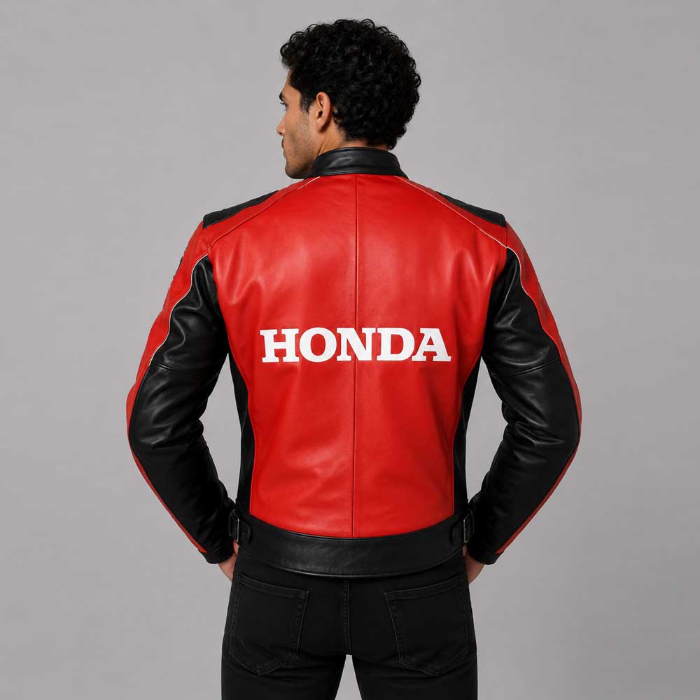 Red Honda Racing Motorbike Leather Jacket