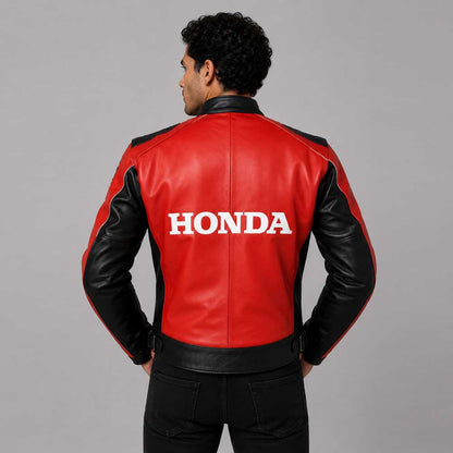 Red Honda Racing Motorbike Leather Jacket