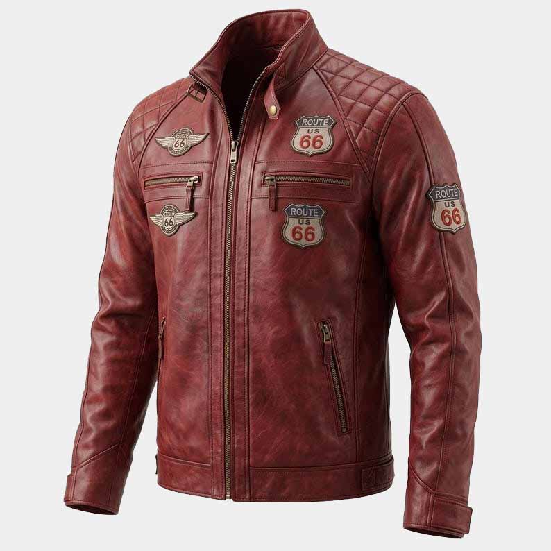 genuine red leather biker jacket for men
