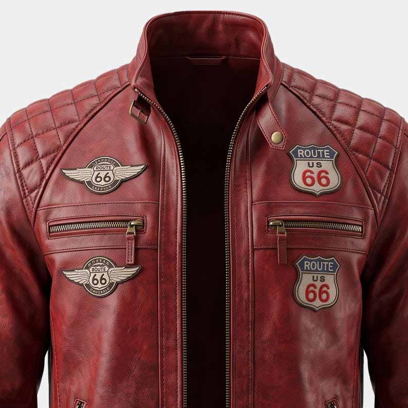 Handmade genuine leather riding jacket with zippered pockets