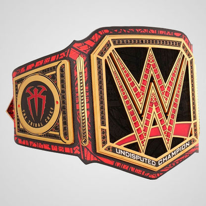 Roman Reigns championship belt replica with red and gold detailing