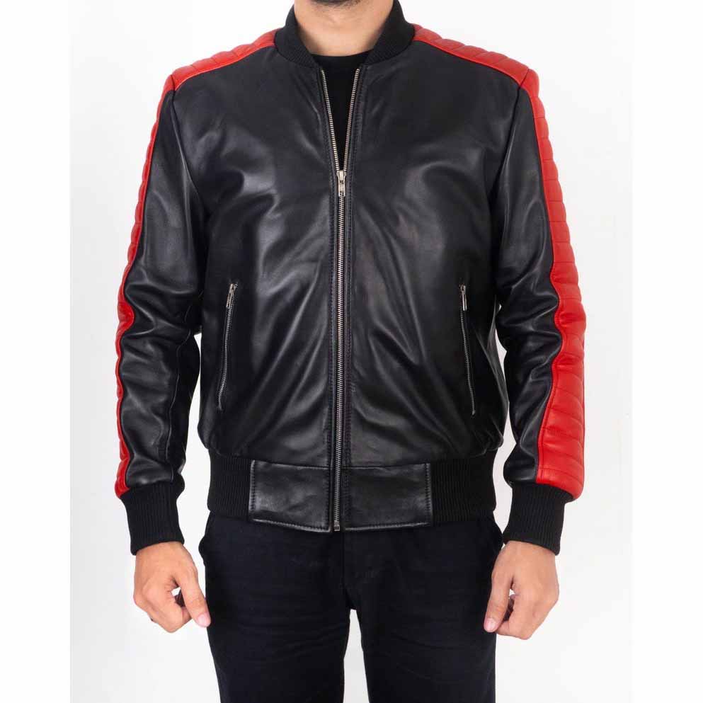 Men Brown Genuine Leather Bomber Jacket with Ryan Gosling Inspired Stunt Team Style