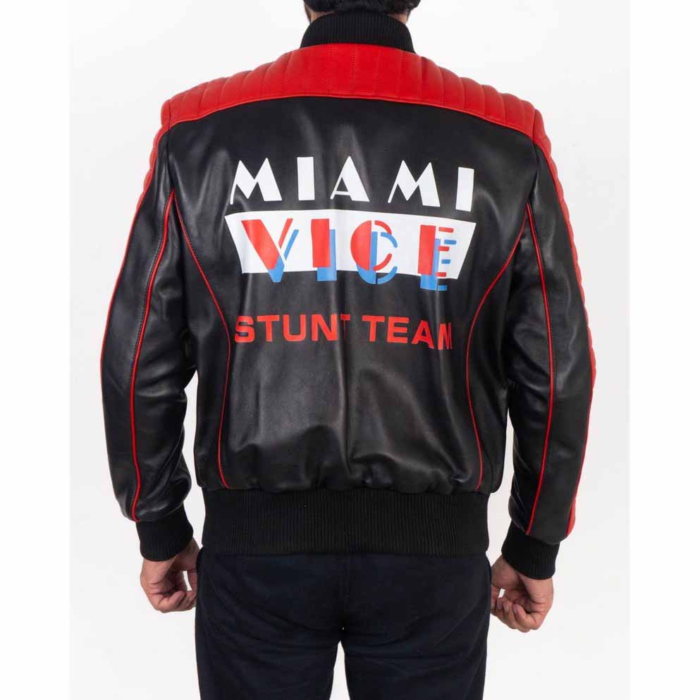 Men Brown Genuine Leather Bomber Jacket with Ryan Gosling Inspired Stunt Team Style