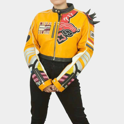 Unisex yellow genuine sheepskin Slay inspired leather jacket