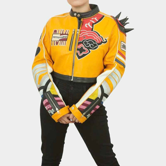 Unisex yellow genuine sheepskin Slay inspired leather jacket - 3amoto shop