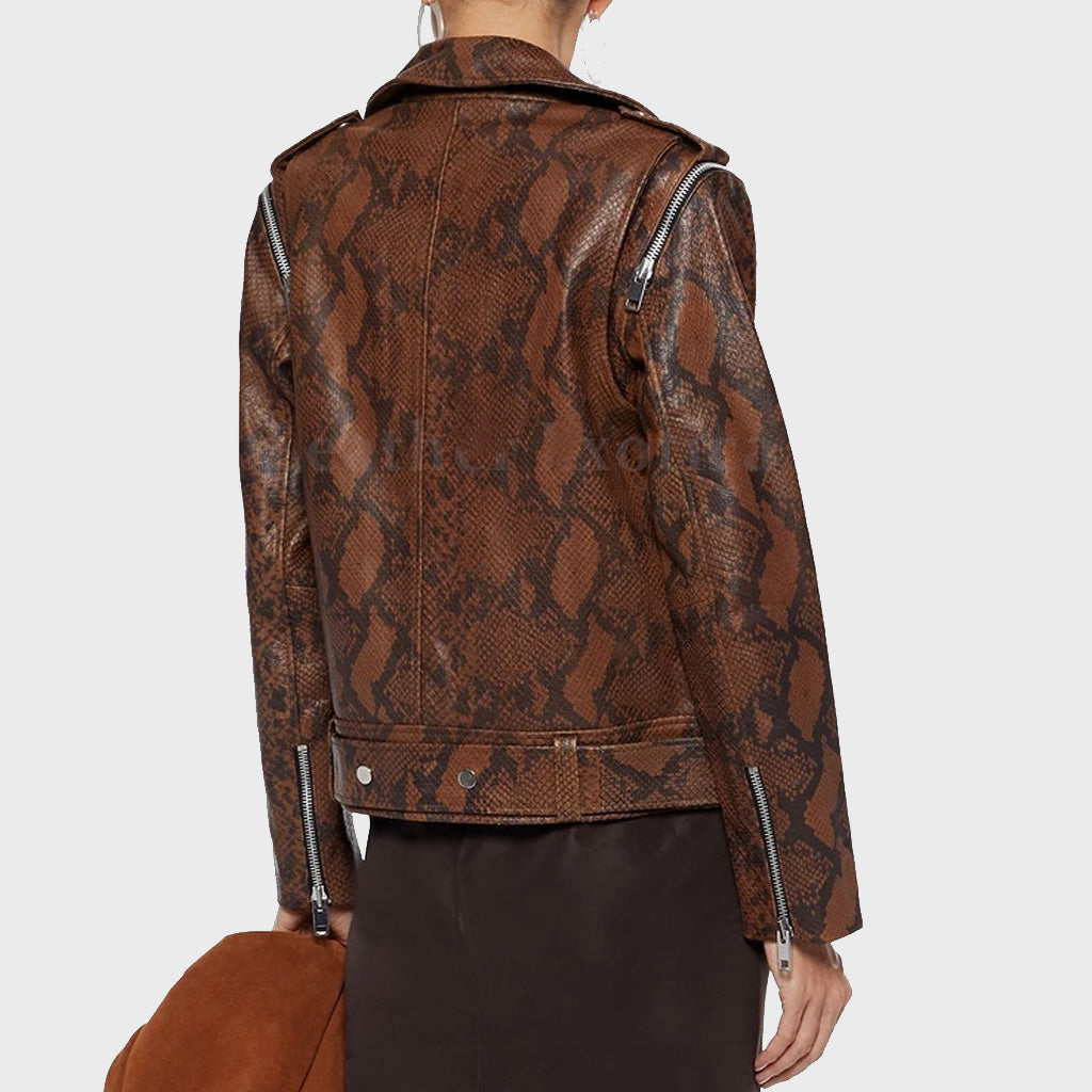 Snake Print Women's Leather Biker Jacket - Biker Jacket Women