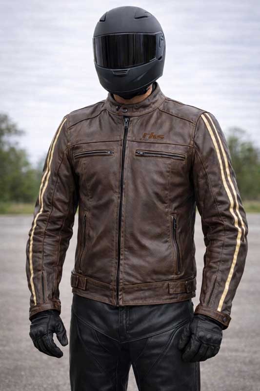 Speed 3 men's brown cowhide leather motorcycle jacket with removable armour.