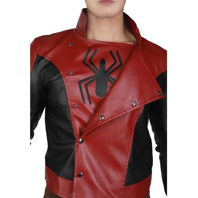 Genuine leather Peter Parker inspired Spider-Man jacket in black and red