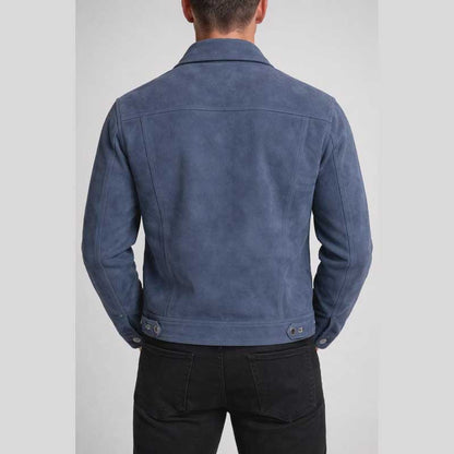 Steel Blue Suede Trucker Jacket