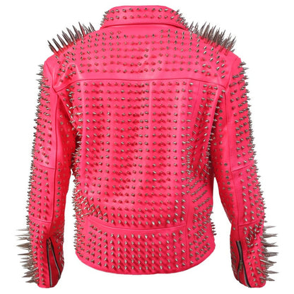 Studded Spike Leather Biker Jacket - Punk Fashion