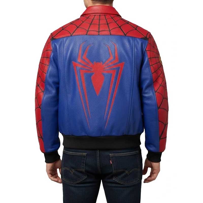 Red leather Spider-Man inspired jacket with turn-down collar
