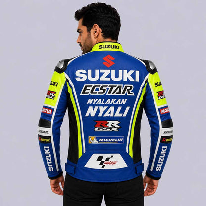 Breathable Suzuki Ecstar motorcycle jacket with removable liner