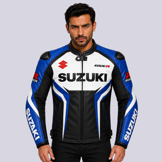 Men's Suzuki GSX R genuine cowhide leather racing jacket with CE armor - 3amoto shop