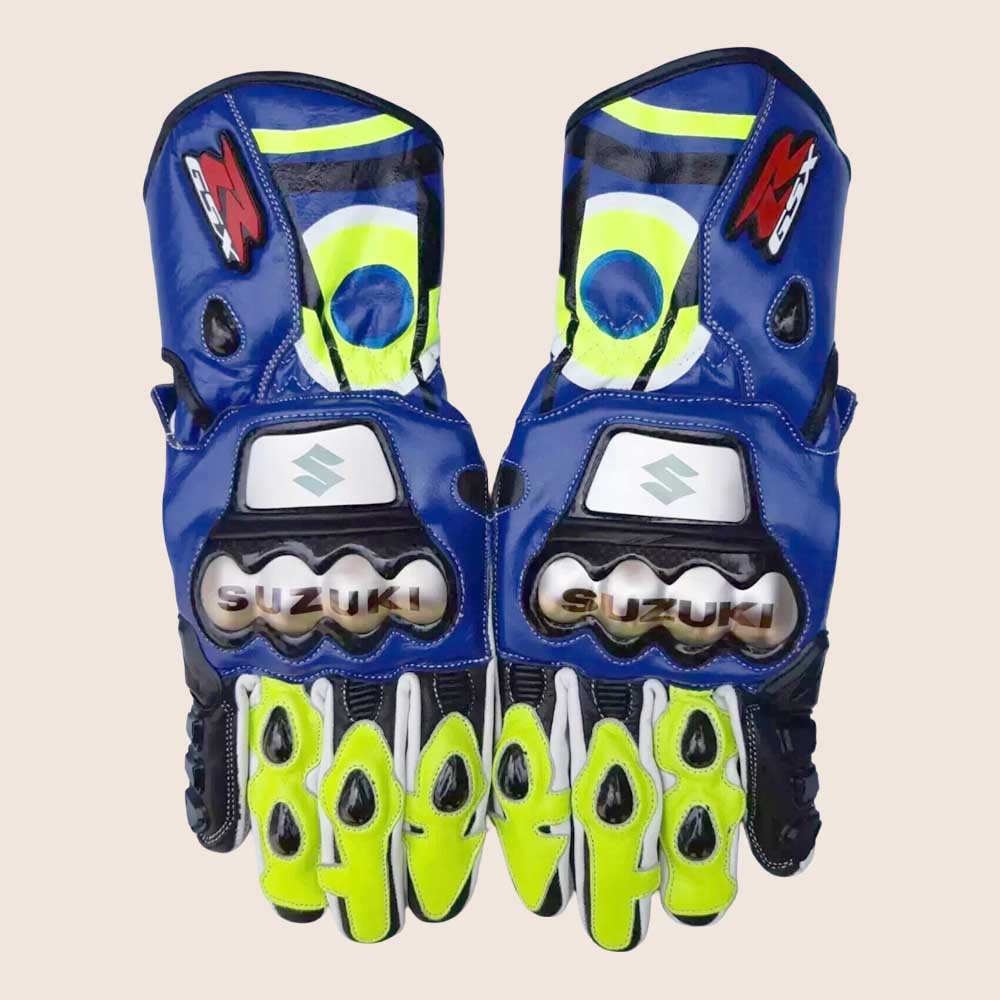 Suzuki GSXR Motorcycle Racing Leather Gloves