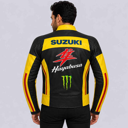 Suzuki Hayabusa leather motorcycle jacket with CE armor protection