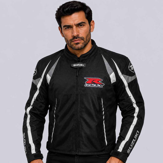 Men's Suzuki black mesh riding jacket with CE armor - 3amoto shop