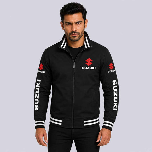 Men's Suzuki black softshell racing jacket with full zip front - 3amoto shop