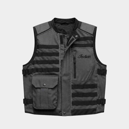 Men's grey tactical motorcycle riding vest in waterproof 600D Cordura fabric