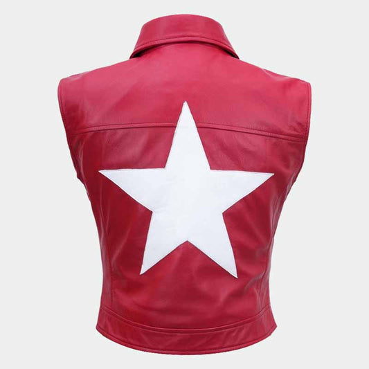 Terry Bogard red sheepskin leather cosplay vest jacket for men and women - 3amoto shop