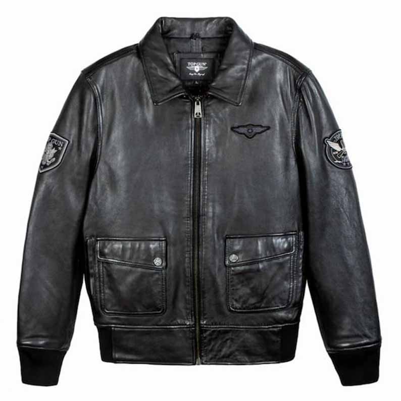 Men's Brown Lamb Leather Top Gun G 1 Flight Jacket with Removable Shearling Collar