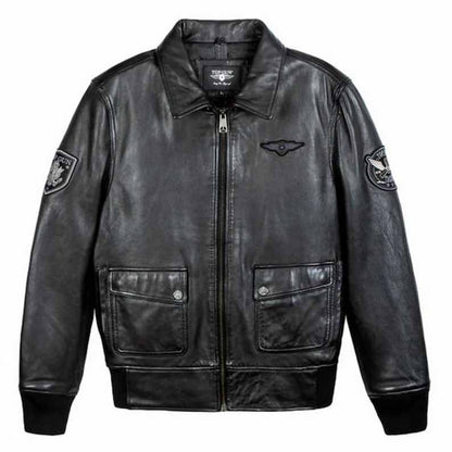 Men's Brown Lamb Leather Top Gun G 1 Flight Jacket with Removable Shearling Collar