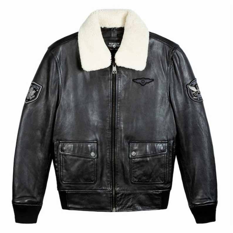 Men's Brown Lamb Leather Top Gun G 1 Flight Jacket with Removable Shearling Collar