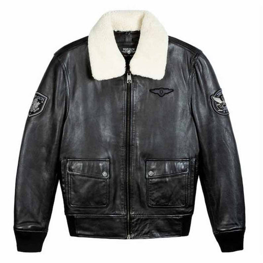 Men's Brown Lamb Leather Top Gun G 1 Flight Jacket with Removable Shearling Collar - 3amoto shop